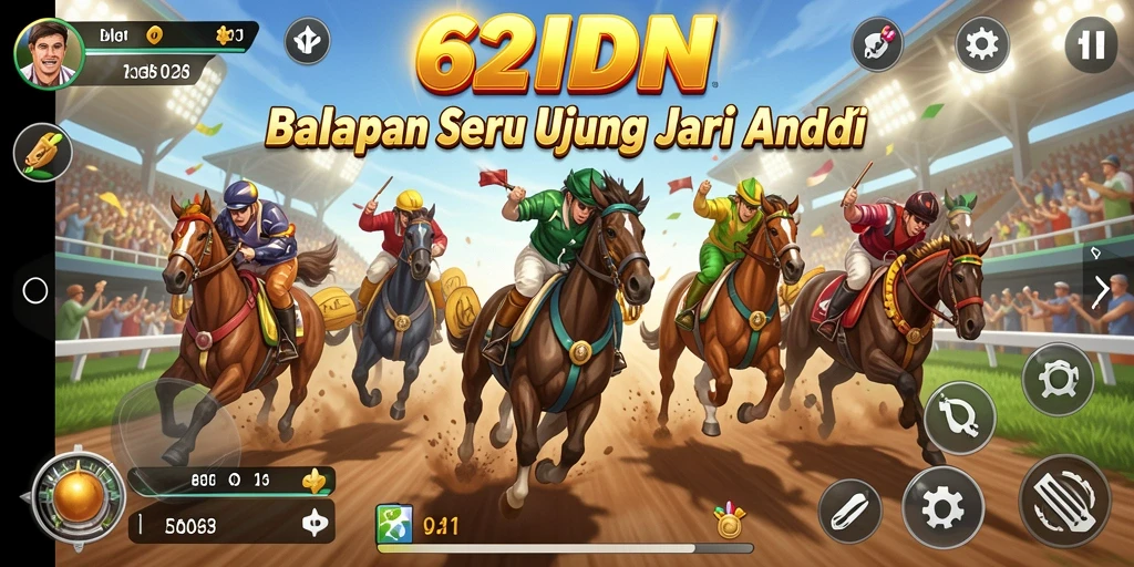 Screenshot gameplay 62IDN menampilkan aksi balapan yang seru.
