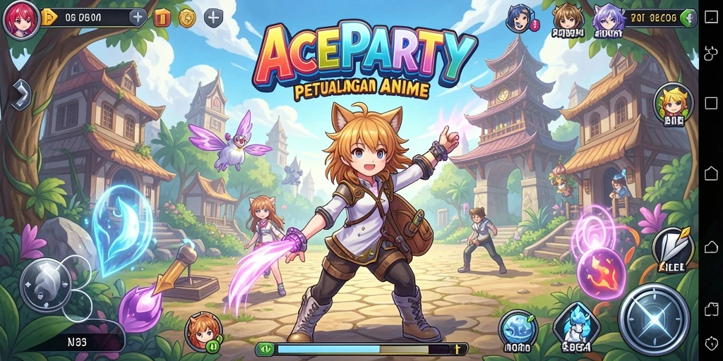 Screenshot memperlihatkan gameplay yang dinamis dan karakter anime yang menarik.