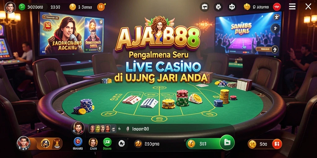 Screenshot gameplay AJAIB88 dengan dealer profesional di meja casino.