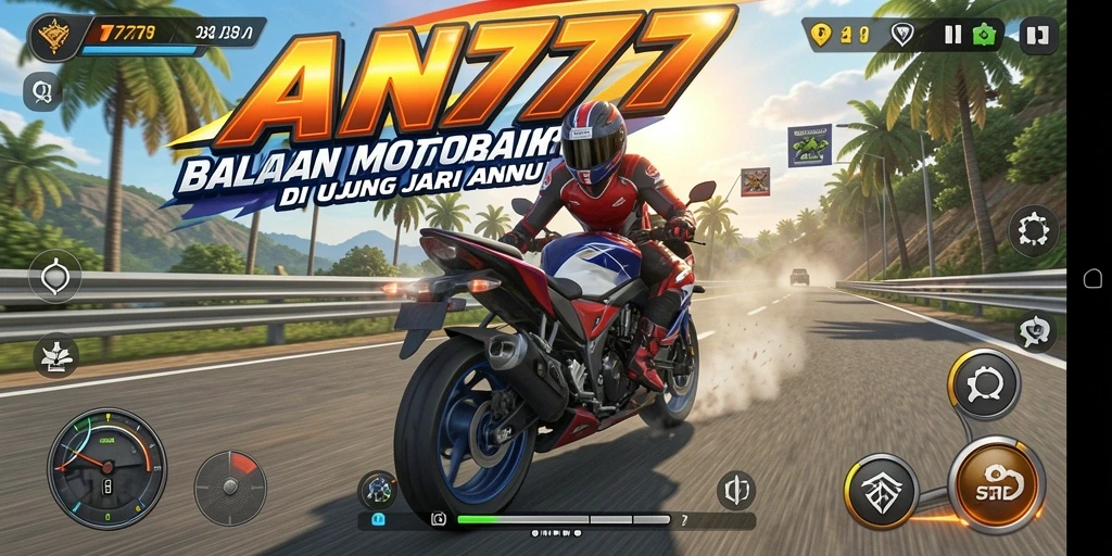 Screenshot AN777 menunjukkan aksi balapan motor yang mendebarkan dan grafis yang memukau.