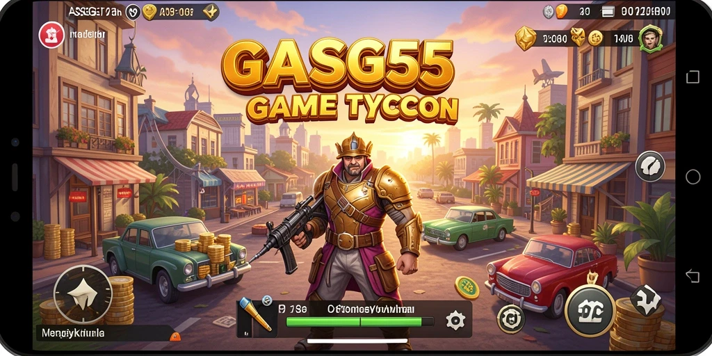 Tampilan gameplay menarik dari ASG55 yang menggambarkan strategi bisnis.