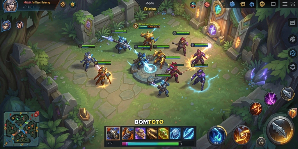 Screenshot gameplay <strong>BOMTOTO</strong> yang menunjukkan aksi pertempuran yang intens.