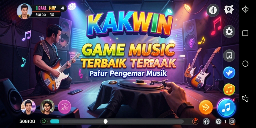 Tampilan gameplay KAKWIN dengan berbagai genre musik yang seru.