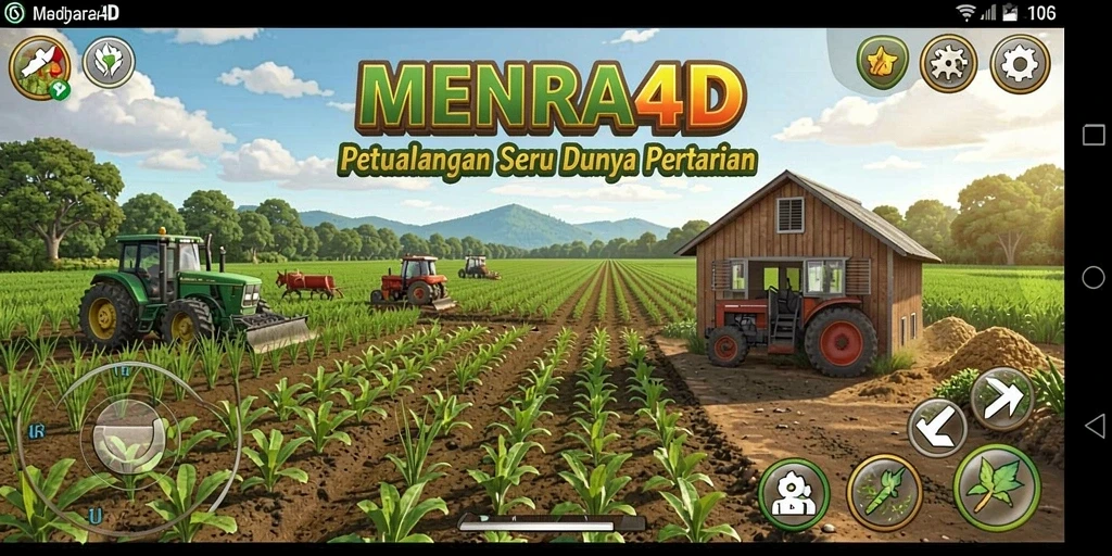 Screenshot gameplay <strong>MENARA4D</strong> menampilkan aktivitas pertanian yang dinamis dan seru.