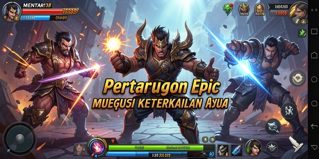 Screenshot gameplay MENTARI138 yang menampilkan pertarungan seru dan karakter unik.