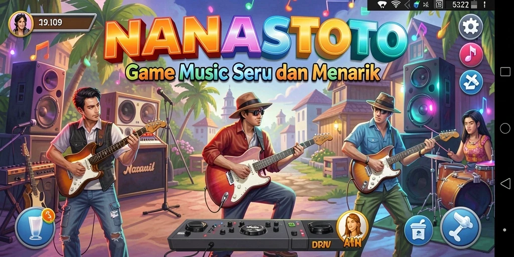 Tampilan gameplay NANASTOTO yang penuh energi dan musik.