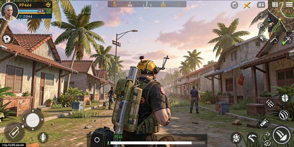 Tangkapan layar gameplay PP444 dengan karakter yang berinteraksi di dunia simulasi.