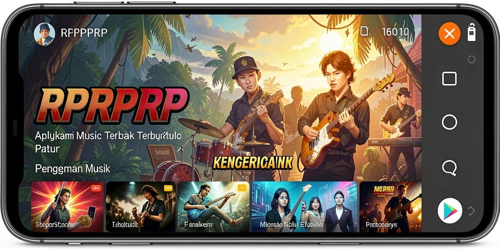 Screenshot menampilkan gameplay interaktif RPRPRP dengan berbagai alat musik.