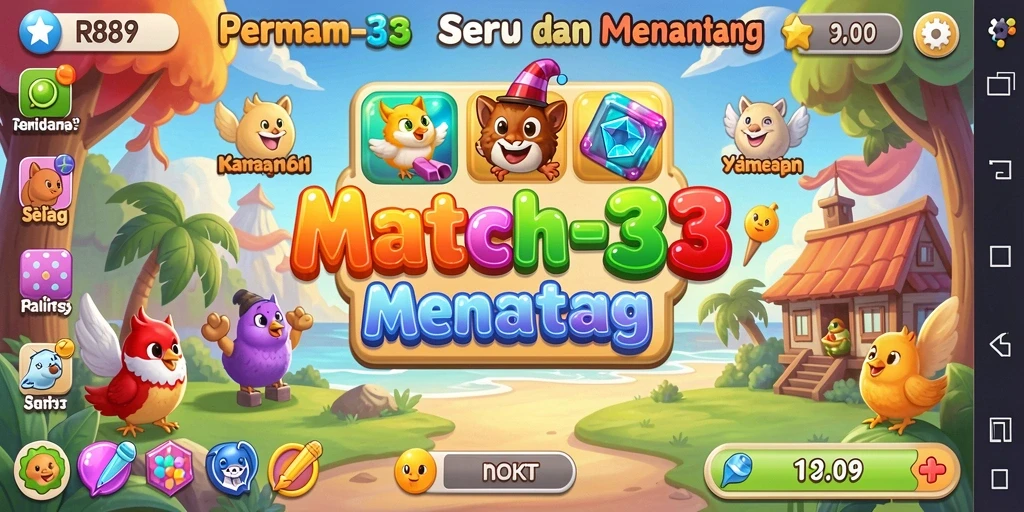 Tampilan gameplay yang menakjubkan dari permainan Match-3 RR89.