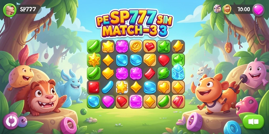 Tangkapan layar gameplay SP777 menampilkan keseruan mencocokkan permata.