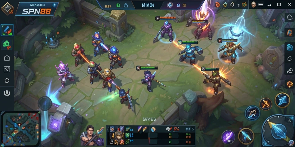 Tampilan gameplay SPN88 yang seru dalam pertempuran MOBA.
