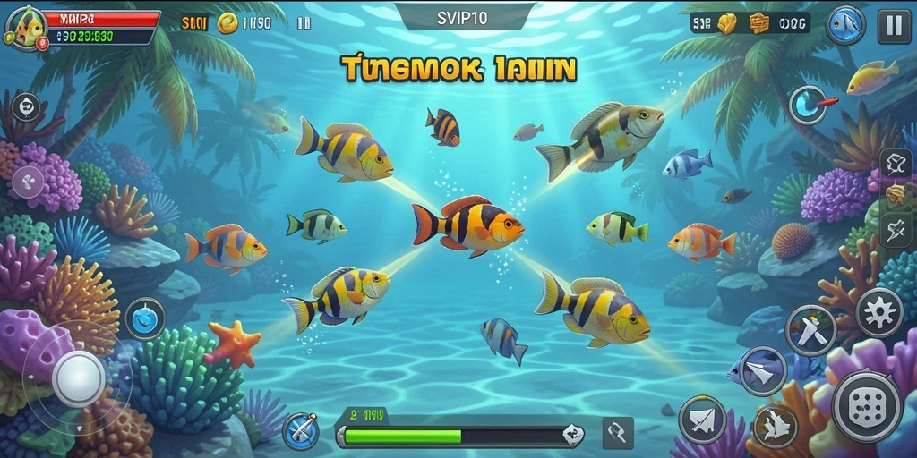 Screenshot gameplay SVIP10 menampilkan keseruan menembak ikan.