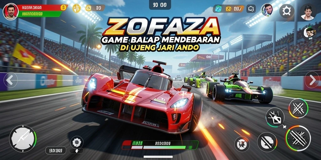 Screenshot gameplay ZOFAZA menampilkan aksi balap yang intens.